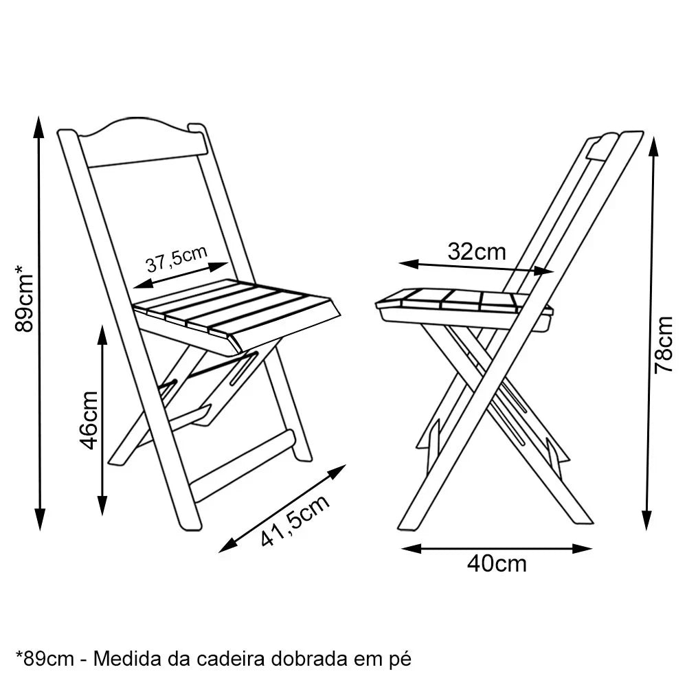 Conjunto Dobrável 70x70, 4 Cadeiras para Area Gourmet/Varanda - MEL