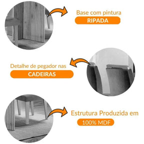 Conjunto Completo Olímpia 120cm Mdf Vidro Canto Copo Com 4 Cadeiras Grafite, Off White E Imbuia