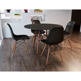 Conjunto Eames Eiffel Redonda, 90 cm, Tampo de Madeira Preto - 4 Cadeiras Pretas