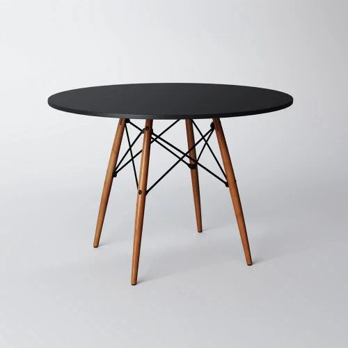 Conjunto Eames Eiffel Redonda, 90 cm, Tampo de Madeira Preto - 4 Cadeiras Pretas