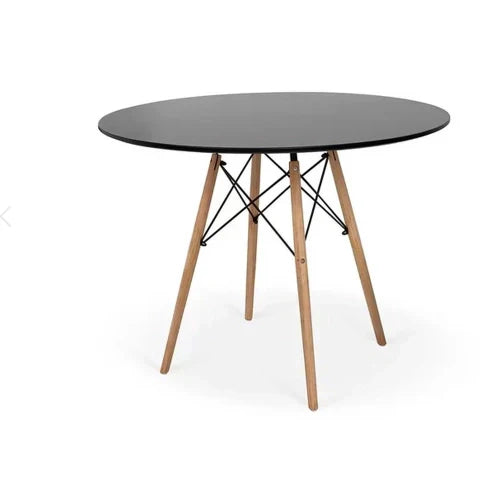 Conjunto Eames Eiffel Redonda, 90 cm, Tampo de Madeira Preto - 4 Cadeiras Pretas