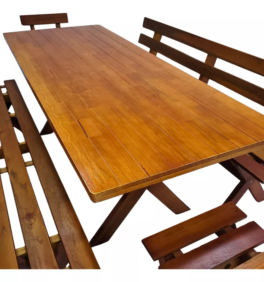 Conjunto Mesa Madeira Rústica Para Churrasco - Mesa + 4 Bancos Mel