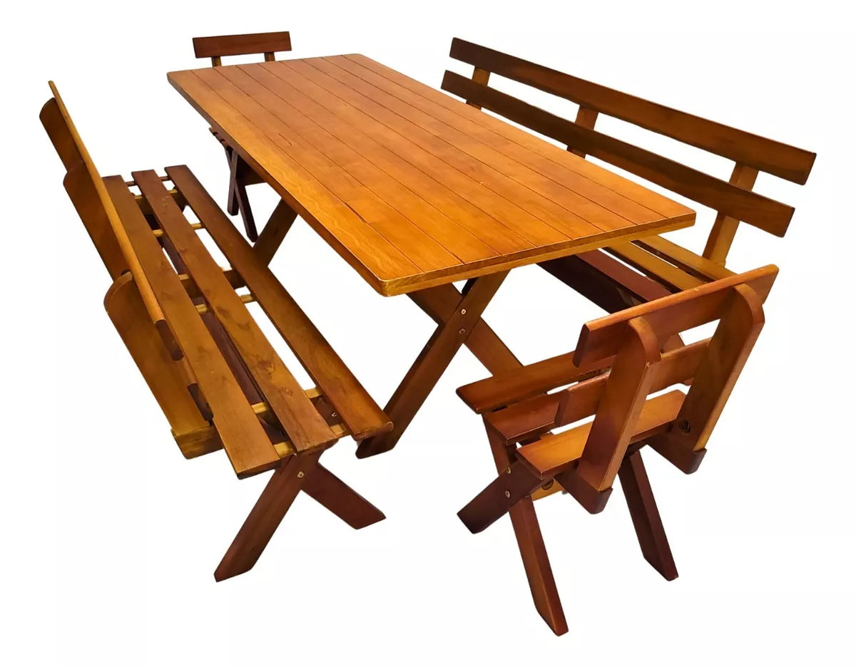 Conjunto Mesa Madeira Rústica Para Churrasco - Mesa + 4 Bancos Mel