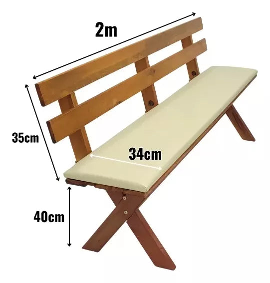 Conjunto Mesa Madeira Maciça Para Churrasco Mel + 4 Bancos Estofados Nude