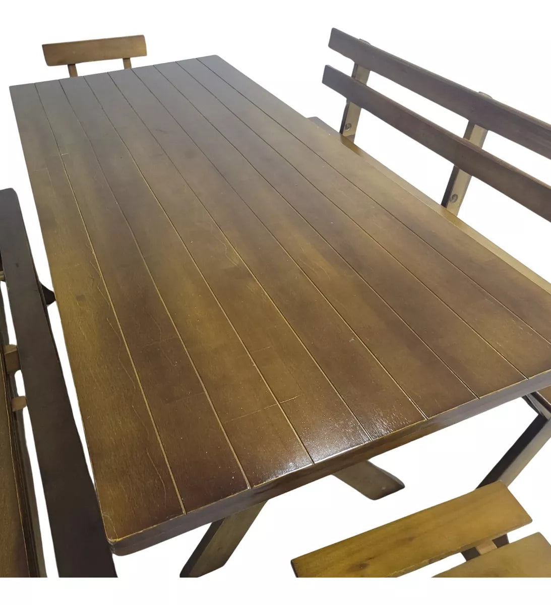 Conjunto Mesa Madeira Rústica Para Churrasco - Mesa + 4 Bancos Imbuia