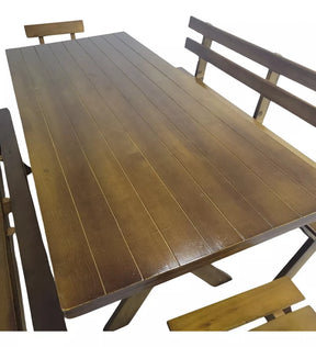 Conjunto Mesa Madeira Rústica Para Churrasco - Mesa + 4 Bancos Imbuia