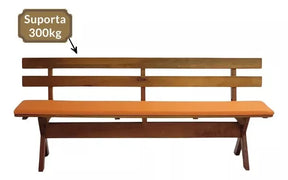 Conjunto Mesa Madeira Maciça Para Churrasco Mel + 4 Bancos Estofados Laranja